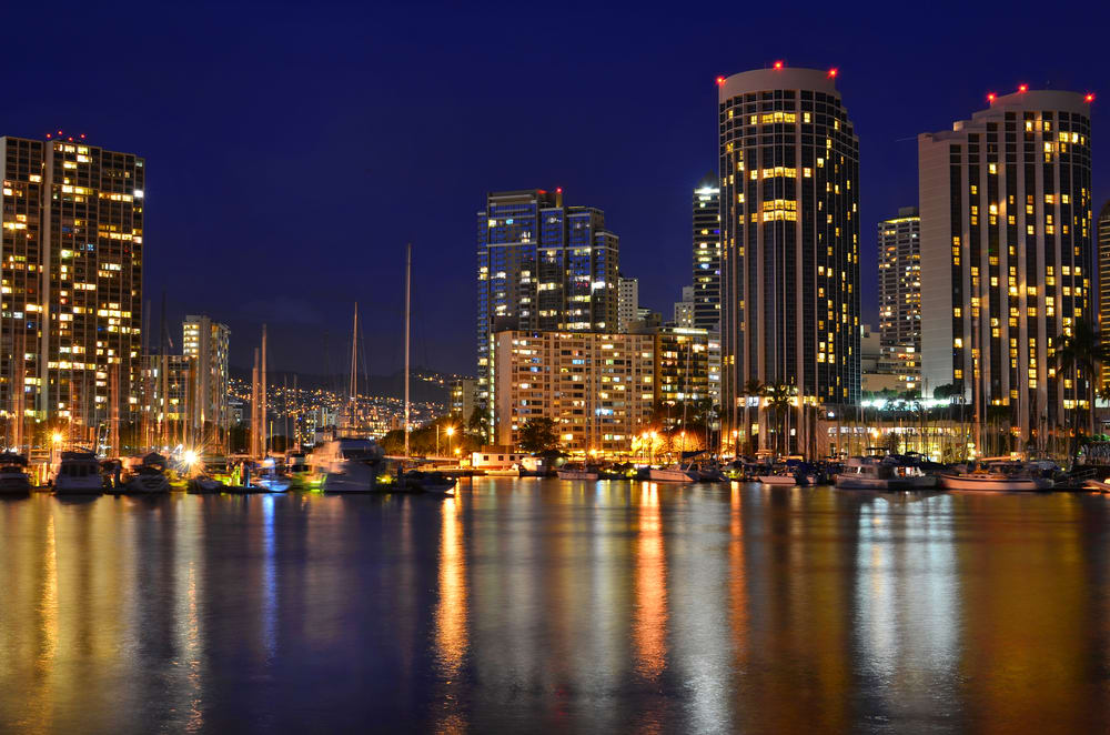 Oahu Night Shining with Lights